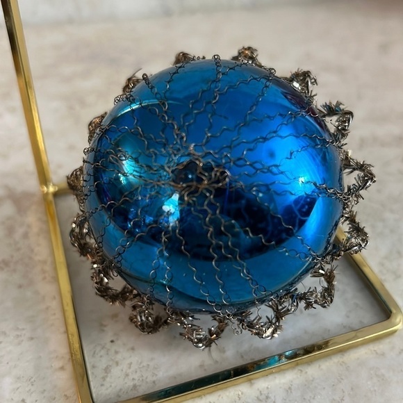 Vintage Christmas Ornament West Germany Wire Wrapped Blue Bulb - Picture 4 of 6